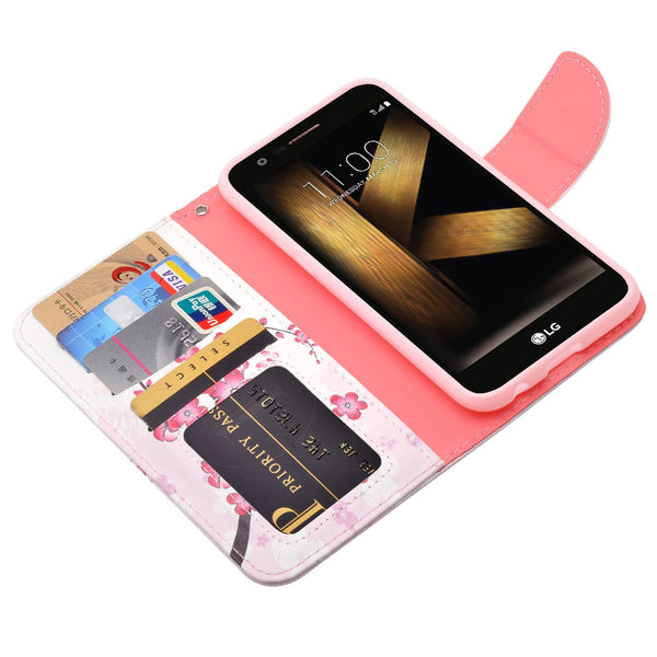 LG K20 V Case, K20 Plus leather wallet case - cherry blossom - www.coverlabusa.com