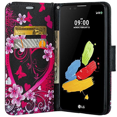 LG K7 / Tribute 5 / Treasure, premier wallet case - heart butterflies - www.coverlabusa.com