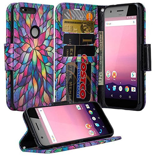 google pixel xl cover, pixel xl wallet case - rainbow flower - www.coverlabusa.com