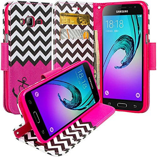 Galaxy J3/J3V | Express Prime | Sky | Amp Prime | Sol wallet case - hot pink anchor - coverlabusa.com