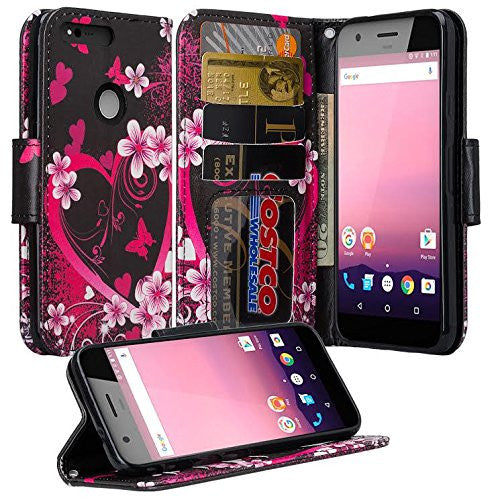 google pixel xl cover, pixel xl wallet case - flower hearts - www.coverlabusa.com