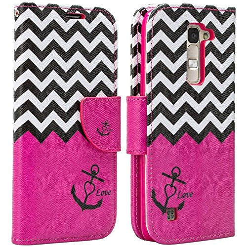 LG K8, Phoenix 2, Escape 3, premier wallet case - hot pink anchor - www.coverlabusa.com