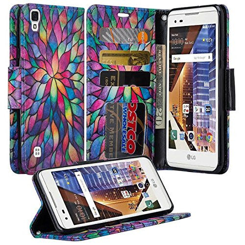 lg tribute hd pu wallet case - rainbow flower - www.coverlabusa.com