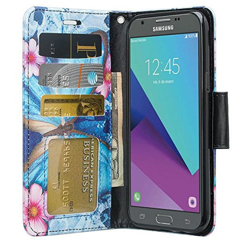 samsung galaxy j3 emerge leather wallet case - midnight butterfly - www.coverlabusa.com