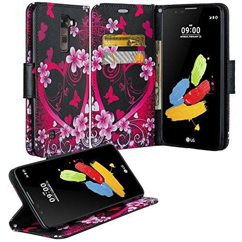 LG K7 / Tribute 5 / Treasure, premier wallet case - heart butterflies - www.coverlabusa.com