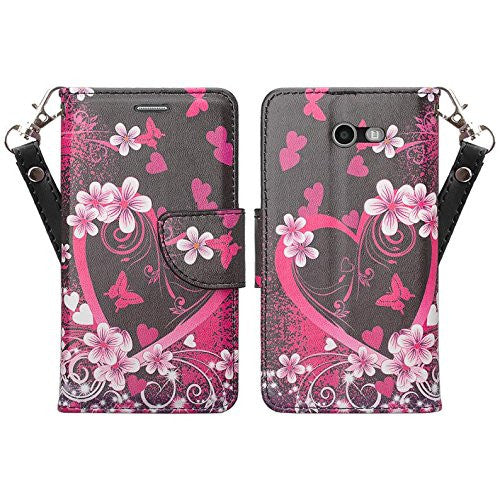 samsung galaxy j3 emerge leather wallet case - heart butterflies - www.coverlabusa.com