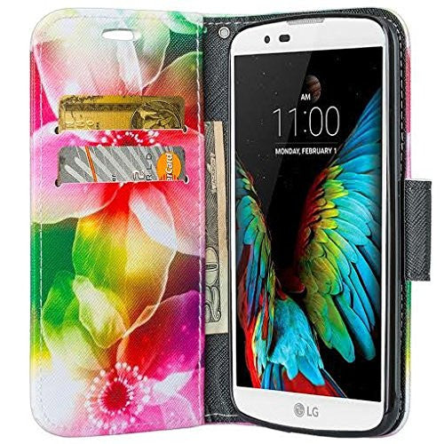 LG K10 Case / LG Premier LTE Wallet Case, Wrist Strap [Kickstand] Pu Leather Wallet Case with ID & Credit Card Slots - lily pedals - www.coverlabusa.com