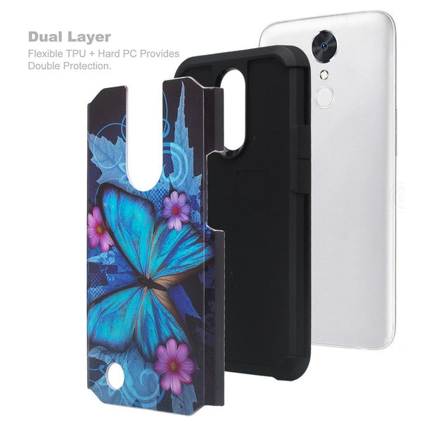 LG Aristo Case, K4 2017, K8 2017, Risio 2, Phoenix 3, Fortune, Slim Hybrid [Shock/Impact Resistant] Dual Layer Case Cover - Blue Butterflies