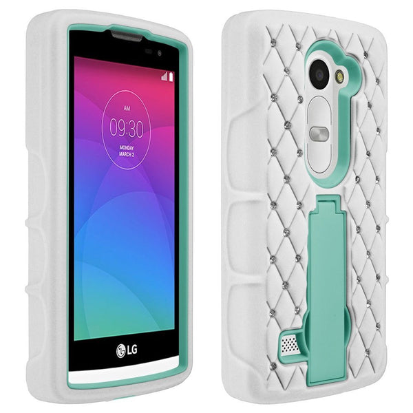 LG Leon LTE Case | Lg Tribute 2 Case | LG Power | LG Sunset | LG Destiny | LG Risio hybrid diamond case - white/teal - www.coverlabusa.com