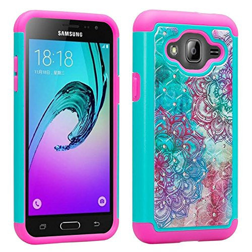 LG K8, LG Escape 3 diamond hybrid case - teal flower - www.coverlabusa.com