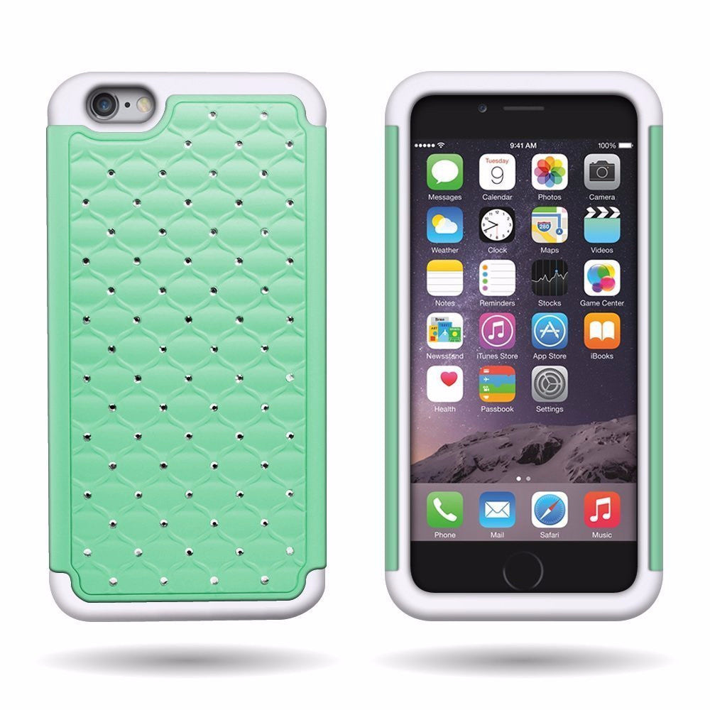 iphone 6s plus case, apple iphone 6 plus diamond rhinestone hybrid case - teal - www.coverlabusa.com