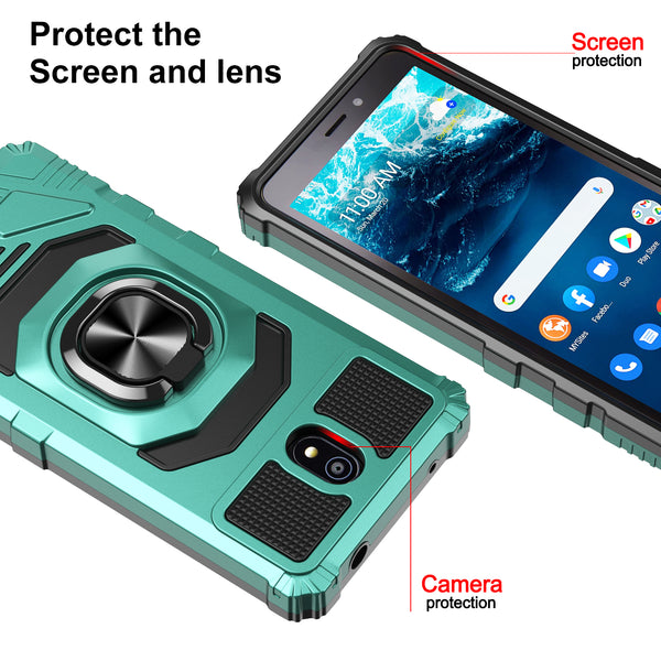 For Nokia C100 Case [Military Grade] Ring Car Mount Kickstand w/[Tempered Glass] Hybrid Hard PC Soft TPU Shockproof Protective Case - Teal