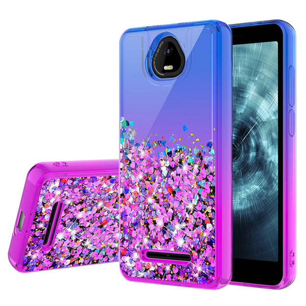 For Boost Schok Volt SV55 Case Liquid Glitter Phone Case Waterfall Floating Quicksand Bling Sparkle Cute Protective Girls Women Cover for Boost Schok Volt SV55 W/Temper Glass -  (Blue/Purple Gradient)