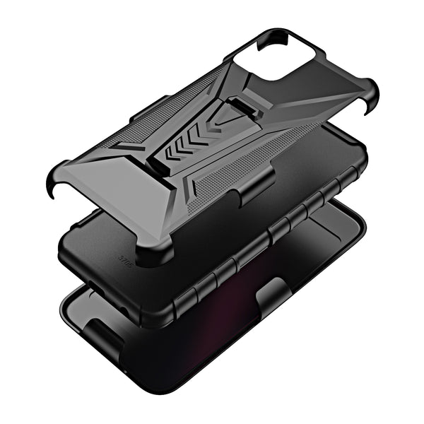 For T-Mobile REVVL 6 Pro 5G Case with Tempered Glass Screen Protector Heavy Duty Protective Phone Case,Built-in Kickstand Rugged Shockproof Protective Phone Case - Black