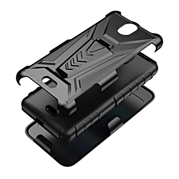 For Nokia C100 Case [Military Grade] Ring Car Mount Kickstand w/[Tempered Glass] Hybrid Hard PC Soft TPU Shockproof Protective Case - Black