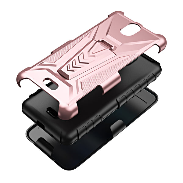 For Nokia C100 Case [Military Grade] Ring Car Mount Kickstand w/[Tempered Glass] Hybrid Hard PC Soft TPU Shockproof Protective Case - Rose Gols