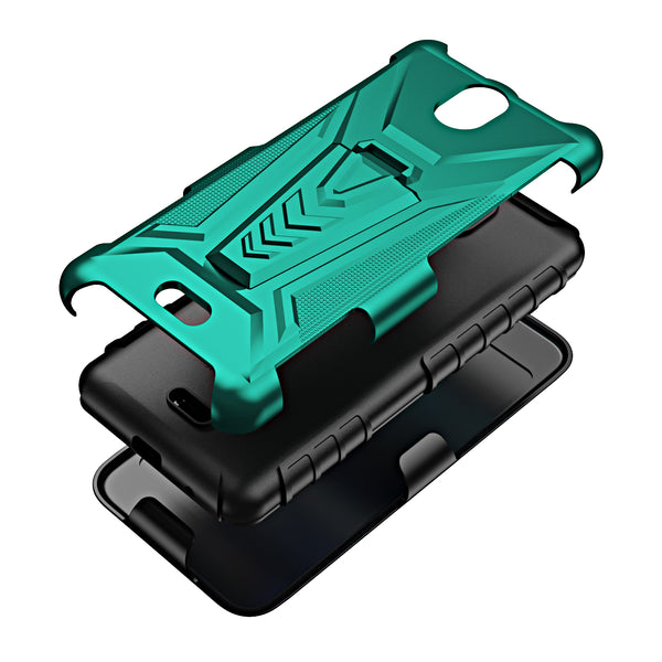 For Nokia C100 Case [Military Grade] Ring Car Mount Kickstand w/[Tempered Glass] Hybrid Hard PC Soft TPU Shockproof Protective Case - Teal