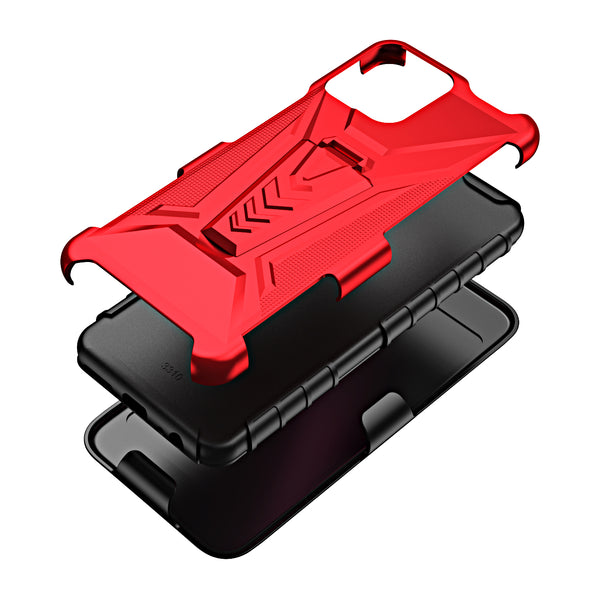 For T-Mobile REVVL 6 5G Case with Tempered Glass Screen Protector Heavy Duty Protective Phone Case,Built-in Kickstand Rugged Shockproof Protective Phone Case - Red