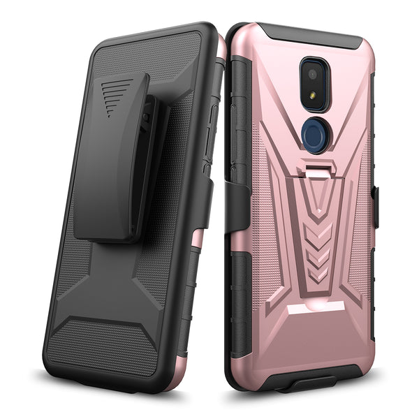 holster kickstand hyhrid phone case for cricket iocn 3 - rose gold - www.coverlabusa.com