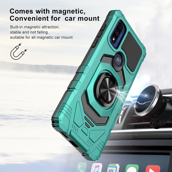 ring kickstand hyhrid phone case for motorola moto g pure - teal - www.coverlabusa.com