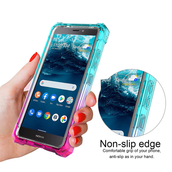 For Nokia C100 Case with Temper Glass Screen Protector Full-Body Rugged Protection - Pink/Teal