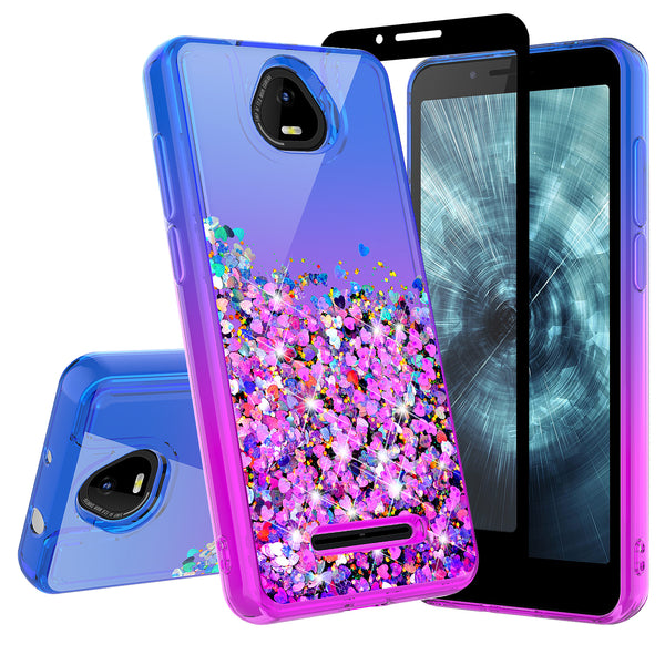 For Boost Schok Volt SV55 Case Liquid Glitter Phone Case Waterfall Floating Quicksand Bling Sparkle Cute Protective Girls Women Cover for Boost Schok Volt SV55 W/Temper Glass -  (Blue/Purple Gradient)