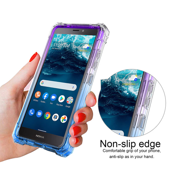 For Nokia C100 Case with Temper Glass Screen Protector Full-Body Rugged Protection - Clear/Blue/Purple