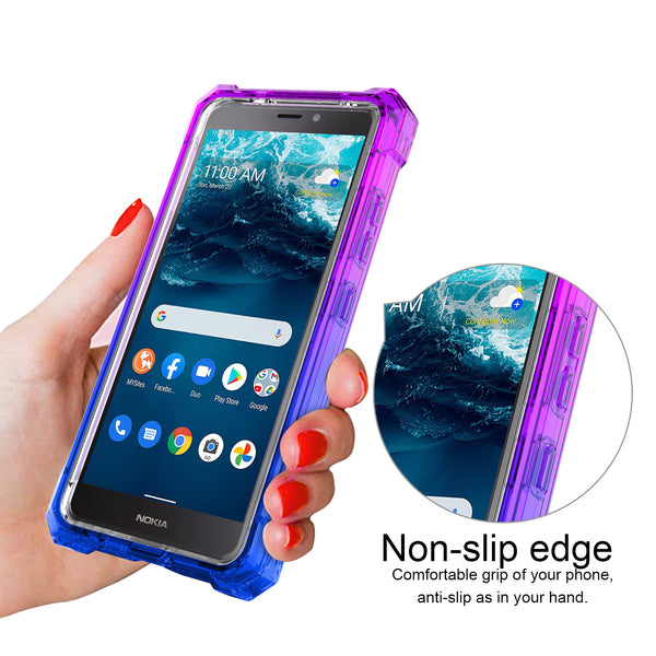 For Nokia C100 Case with Temper Glass Screen Protector Full-Body Rugged Protection - Blue/Purple