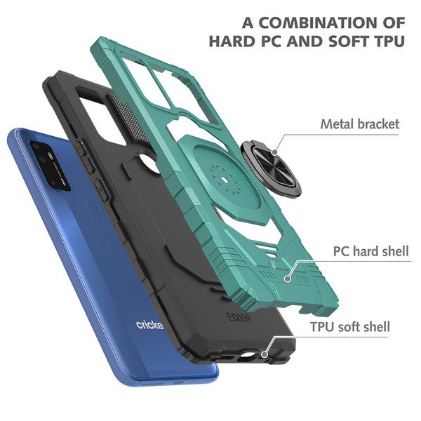 ring kickstand hyhrid phone case for cricket dream 5g - teal - www.coverlabusa.com