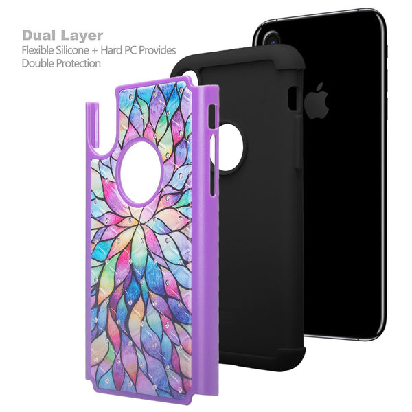 Apple iPhone X, Iphone 10 rhinestone case - rainbow flower - www.coverlabusa.com
