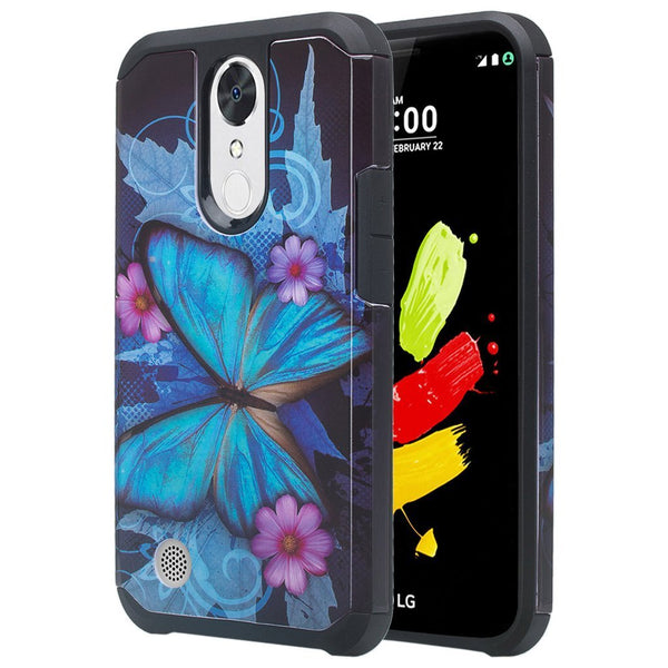 LG Aristo Case, K4 2017, K8 2017, Risio 2, Phoenix 3, Fortune, Slim Hybrid [Shock/Impact Resistant] Dual Layer Case Cover - Blue Butterflies