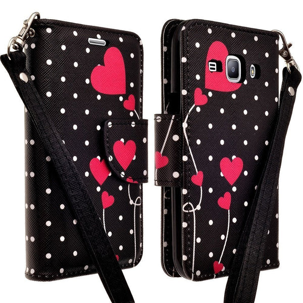 Galaxy J7 2016 Case, J710 wallet case - polka dot hearts - WWW.COVERLABUSA.COM