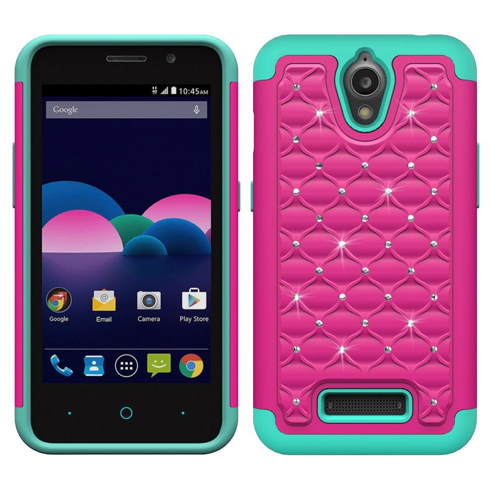 zte obsidian case - rhinestone - hot pink teal - www.coverlabusa.com