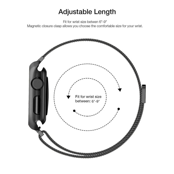 Apple iWatch Band Stainless Steel Mesh Milanese Loop - 38mm - Black - www.coverlabusa.com