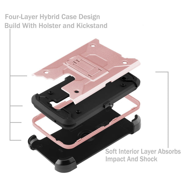 LG Stylo 2 / lg stylo 2 v Case, Hybrid Holster Protector Case [Kickstand] Belt Clip - rosegold, www.coverlabusa.com