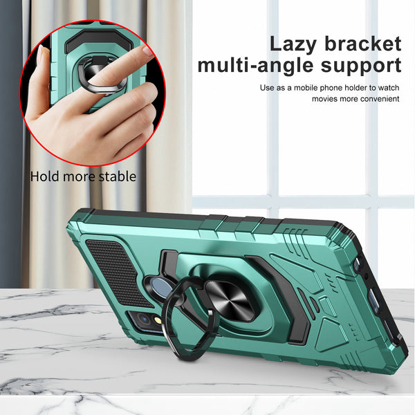 For Cricket Icon 4 Case [Military Grade] Ring Car Mount Kickstand w/[Tempered Glass] Hybrid Hard PC Soft TPU Shockproof Protective Case - Teal