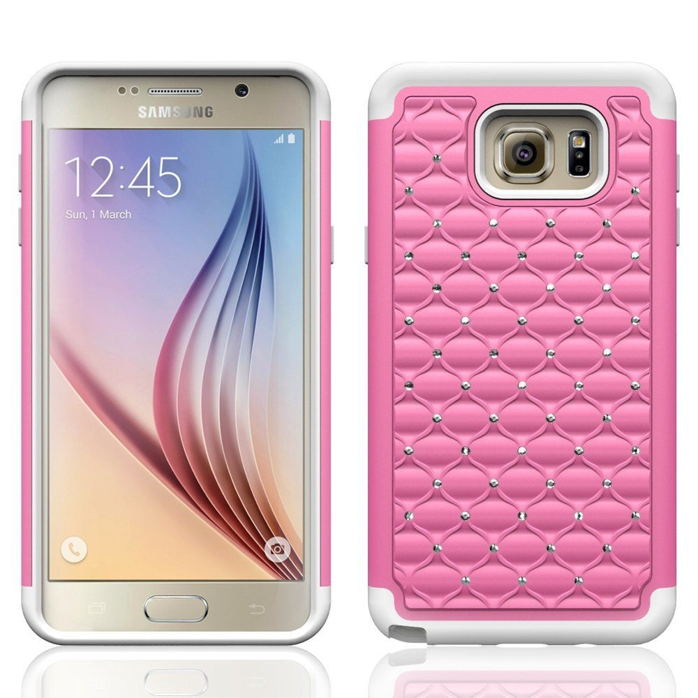 Samsung Galaxy S6 Edge Plus Crystal Rhinestone Slim Hybrid Dual Layer Case for Galaxy S6 Edge Plus - Pink/White