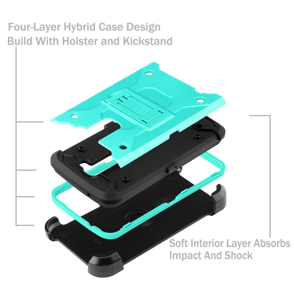 LG K10 / LG Premier LTE Case, Hybrid Holster Protector Case [Kickstand]Belt Clip - Teal, WWW.COVERLABUSA.COM