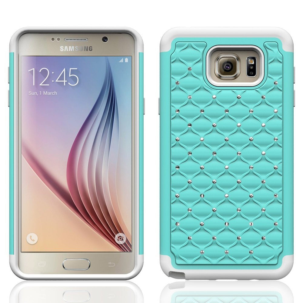 S6 case, diamond rhinestone hybrid - teal/white - www.coverlabusa.com