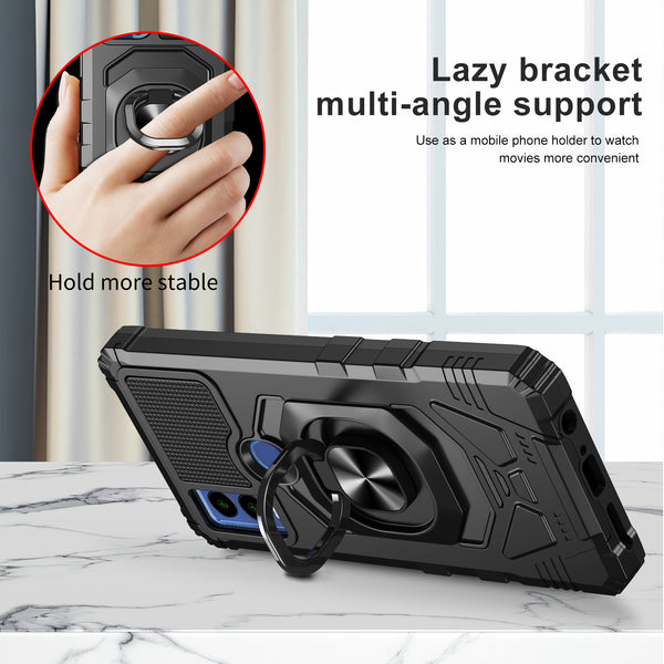 For Cricket Innovate E 5G Case [Military Grade] Ring Car Mount Kickstand w/[Tempered Glass] Hybrid Hard PC Soft TPU Shockproof Protective Case - Black