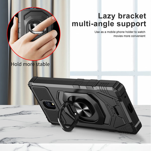 ring car mount kickstand hyhrid phone case for nokia c100 - black - www.coverlabusa.com