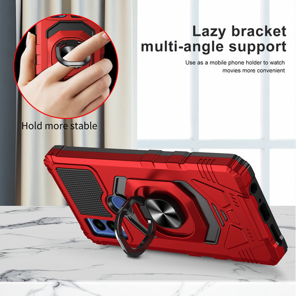 For Cricket Innovate E 5G Case [Military Grade] Ring Car Mount Kickstand w/[Tempered Glass] Hybrid Hard PC Soft TPU Shockproof Protective Case - Red