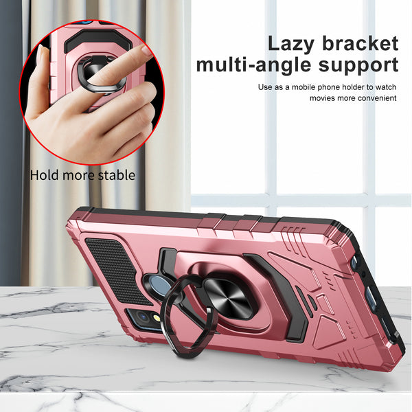 For Cricket Icon 4 Case [Military Grade] Ring Car Mount Kickstand w/[Tempered Glass] Hybrid Hard PC Soft TPU Shockproof Protective Case - Rose Gold