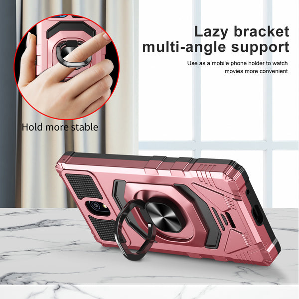 ring car mount kickstand hyhrid phone case for nokia c100 - rose gold - www.coverlabusa.com