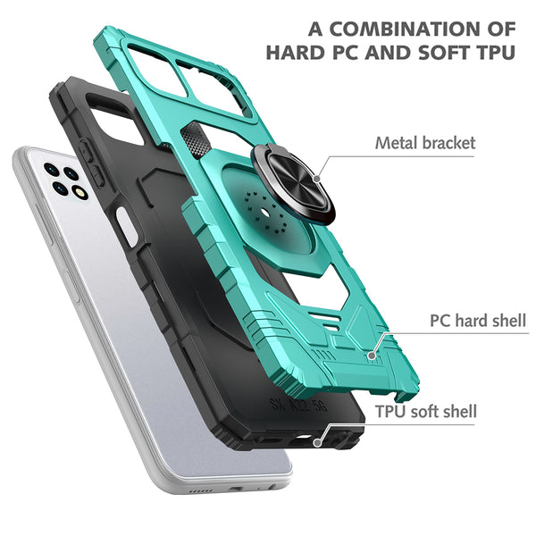 ring kickstand hyhrid phone case for boost celero 5g - teal - www.coverlabusa.com