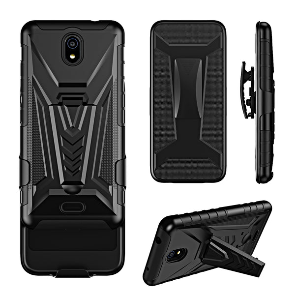 For Nokia C100 Case [Military Grade] Ring Car Mount Kickstand w/[Tempered Glass] Hybrid Hard PC Soft TPU Shockproof Protective Case - Black