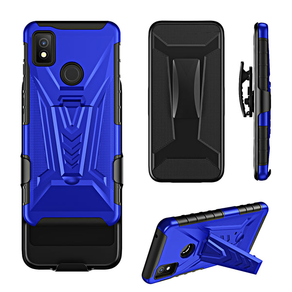 For Cricket Icon 4 Case with Tempered Glass Screen Protector Heavy Duty Protective Phone Case,Built-in Kickstand Rugged Shockproof Protective Phone Case - Blue