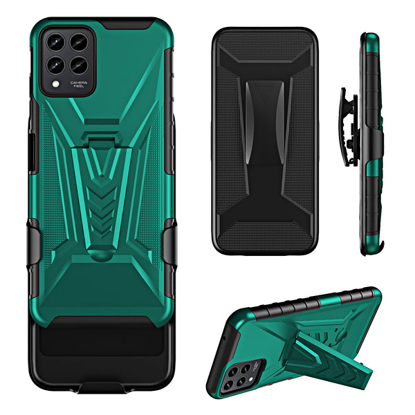 For T-Mobile REVVL 6 Pro 5G Case with Tempered Glass Screen Protector Heavy Duty Protective Phone Case,Built-in Kickstand Rugged Shockproof Protective Phone Case - Teal