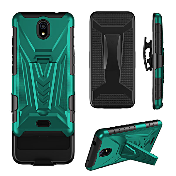 For Nokia C100 Case [Military Grade] Ring Car Mount Kickstand w/[Tempered Glass] Hybrid Hard PC Soft TPU Shockproof Protective Case - Teal