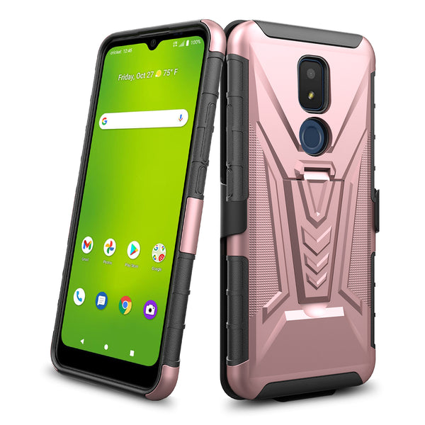 holster kickstand hyhrid phone case for cricket iocn 3 - rose gold - www.coverlabusa.com